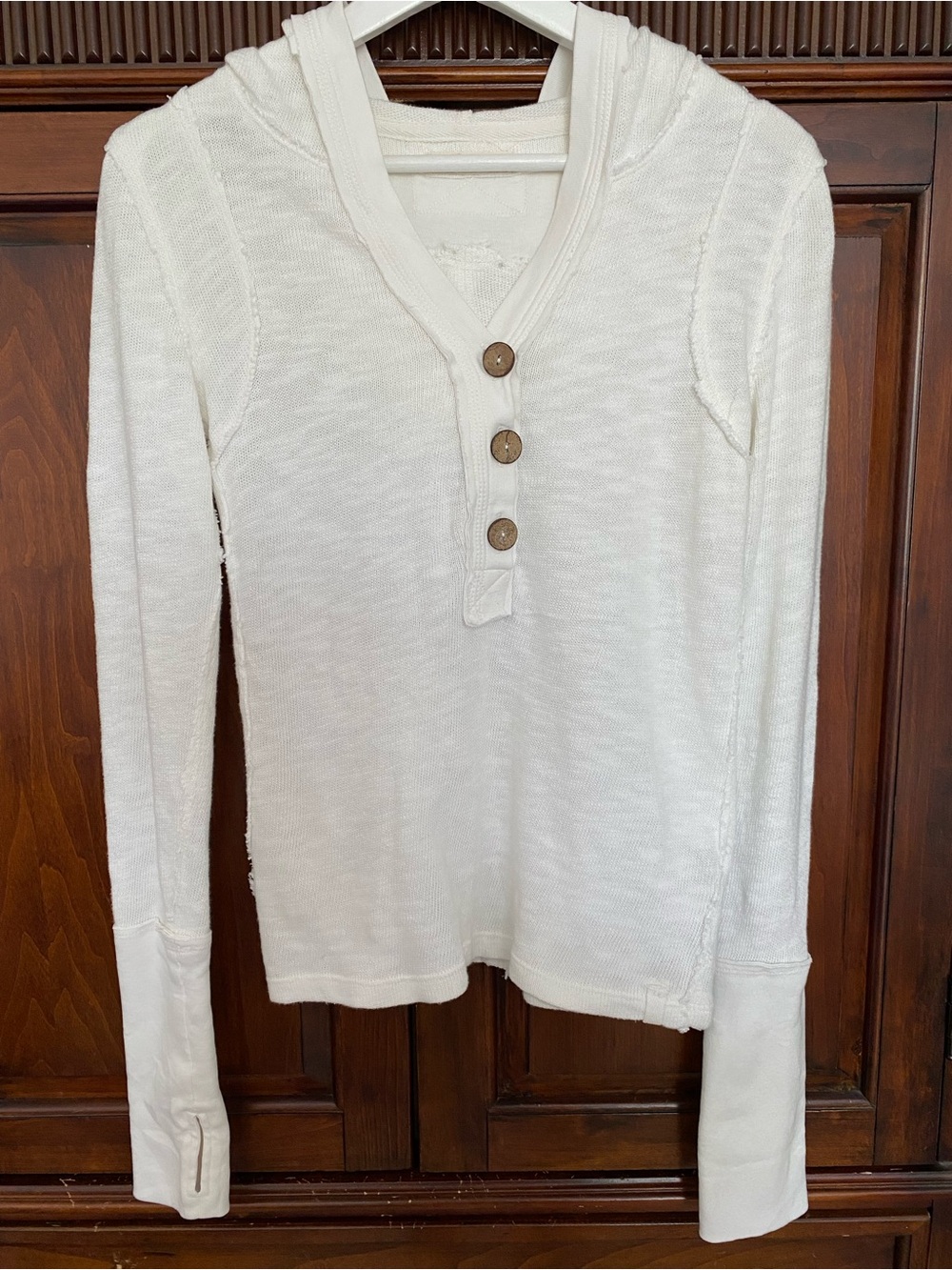 Free People We The Free Cream Knit Hooded Henley with coconut shell buttons XS